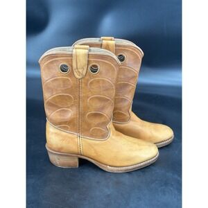 VTG Texas Boot Co Western Cowboy‎ Boots Women's 3D Tan Leather Style 2841